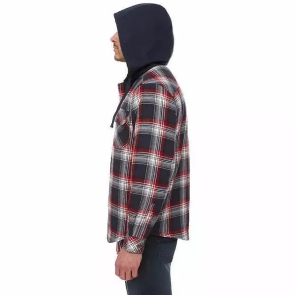 Legendary Outfitters Men’s Shirt Jacket w/Hood, Black Red Blue Flannel Size XL - Picture 3 of 10